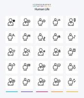 paquete de iconos de 25 contornos humanos creativos, como perfil. margen. cuerpo. humano. cuerpo vector