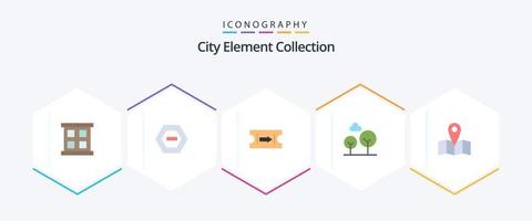 colección de elementos de la ciudad paquete de 25 iconos planos que incluye . viaje. flecha. mapa. árbol vector