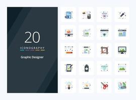 20 iconos de color plano de diseñador gráfico para presentación vector