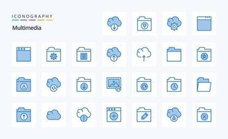 paquete de 25 iconos azules multimedia vector