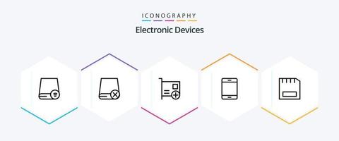 paquete de iconos de 25 líneas de dispositivos que incluye dispositivos. tarjeta. dispositivos. ipad artilugio vector