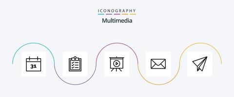 paquete de iconos de línea multimedia 5 que incluye . video. avion de papel vector