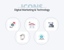 Digital Marketing And Technology Flat Icon Pack 5 Icon Design. robotic. house. eye. signal. wifi vector