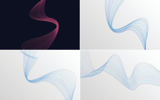 conjunto de 4 fondos vectoriales con patrones de ondas geométricas y líneas abstractas vector