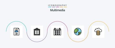 paquete de iconos de 5 planos llenos de línea multimedia que incluye . cronograma. hospedaje respaldo vector