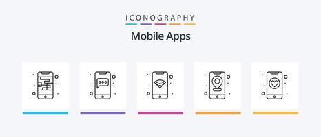 Mobile Apps Line 5 Icon Pack Including app. gallery. wifi. application. check. Creative Icons Design vector