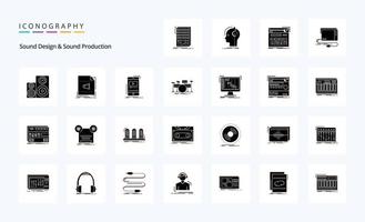 25 Sound Design And Sound Production Solid Glyph icon pack vector