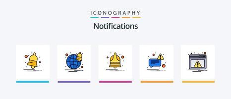 la línea de notificaciones llenó el paquete de 5 íconos que incluye . navegación. notificar. mapa. error. diseño de iconos creativos vector