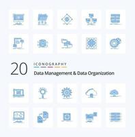 20 Data Management And Data Organization Blue Color icon Pack like document cloud process progress management vector