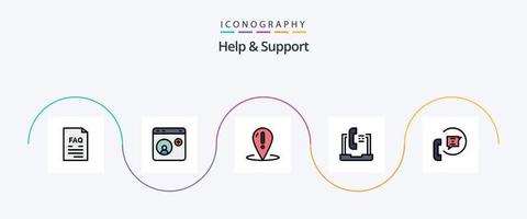 la línea de ayuda y soporte llenó el paquete de iconos planos 5 que incluye ayuda. comunicación. Internet. apoyo. lugar vector