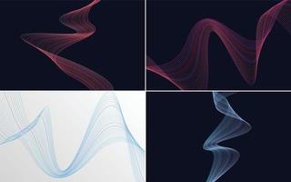 Set of 4 vector backgrounds featuring geometric wave patterns and abstract lines