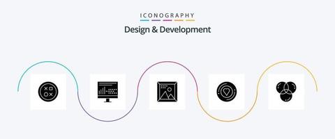Design and Development Glyph 5 Icon Pack Including printer. design. programing. programing. development vector