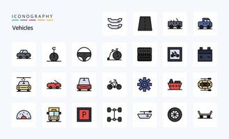 paquete de iconos de estilo lleno de línea de 25 vehículos vector