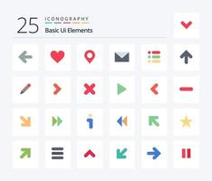 Basic Ui Elements 25 Flat Color icon pack including task. sand. map. mail. sms vector