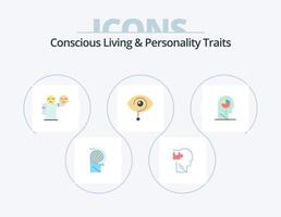 vida consciente y rasgos de personalidad paquete de iconos planos 5 diseño de iconos. conocimiento. exclamación. rompecabezas. curioso. emoticonos vector