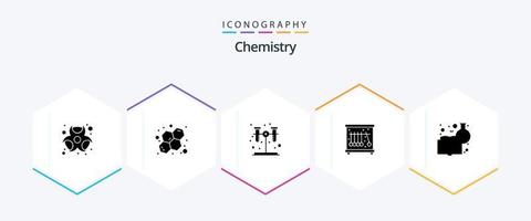 paquete de iconos de 25 glifos de química que incluye . educación química. prueba. libro de quimica ciencia vector