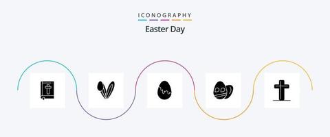 Easter Glyph 5 Icon Pack Including cross. celebration. decoration. holiday. egg vector