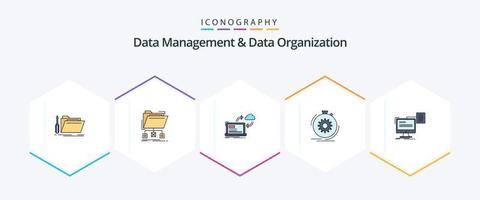 gestión de datos y organización de datos paquete de iconos de 25 líneas completas que incluye rendimiento. acción. carpeta. flechas datos vector