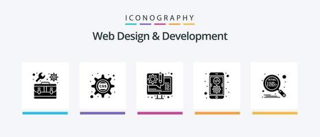 paquete de iconos de glifo 5 de diseño y desarrollo web que incluye html. desarrollo. diseño. codificación .. diseño de iconos creativos vector