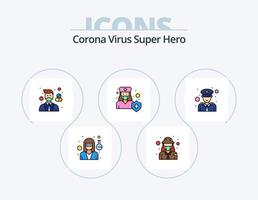 corona virus super héroe línea llena de iconos paquete 5 diseño de iconos. masculino. oficial. avatar. fuerza. farmacéutico vector