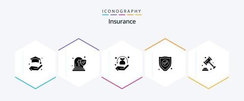 Insurance 25 Glyph icon pack including law. protection. security. insurance. protection vector