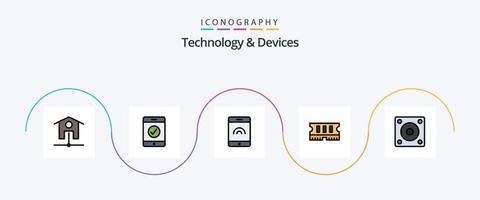 paquete de iconos de 5 planos llenos de línea de dispositivos que incluye . memoria. disco duro vector