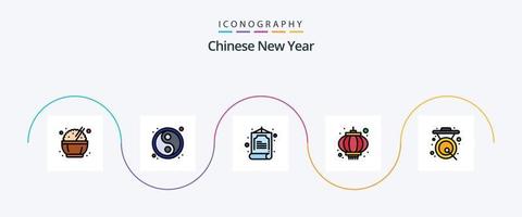 la línea del año nuevo chino llenó el paquete de iconos flat 5, incluido el chino. asiático. porcelana. viajar. vacaciones vector