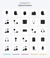 Paquete de iconos de 25 glifos negros sólidos de dispositivos creativos, como cable. ordenadores. dispositivo. hardware. dispositivos vector