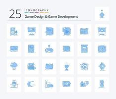 Game Design And Game Development 25 Blue Color icon pack including event. calendar. monitor. script. file vector