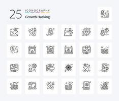 Hacking 25 Line icon pack including cyber. folder. ddos. death. security vector