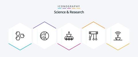 paquete de iconos de ciencia de 25 líneas que incluye antena. ciencia. estructura. movimienot. señal vector