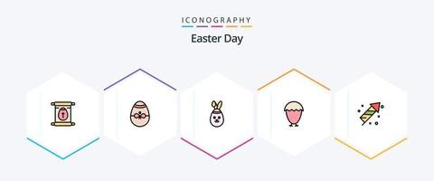 Easter 25 FilledLine icon pack including fire. food. egg. egg. bird vector