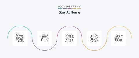 Stay At Home Line 5 Icon Pack Including game control. solid. tea. game. routine gym vector