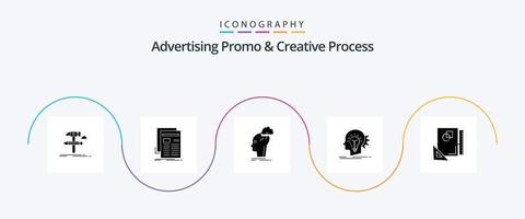 Advertising Promo And Creative Process Glyph 5 Icon Pack Including head. creative. newsletter. thinking. head vector