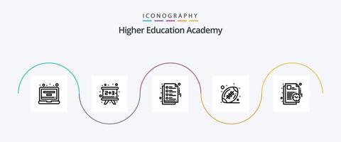 paquete de iconos de la línea 5 de la academia que incluye el tiempo. cronograma. notas plan. pelota vector