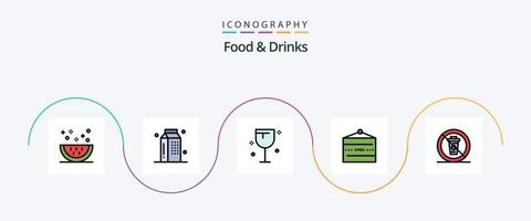 la línea de alimentos y bebidas llenó el paquete de iconos planos 5 que incluye restaurante. alimento. comida. y. vaso vector