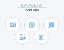 diseño de iconos de 5 paquetes de iconos azules de señales públicas. dirección. clima. alimento. agua. No vector