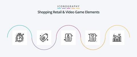 Shoping Retail And Video Game Elements Line 5 Icon Pack Including . shopping. id. report. analytics vector