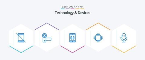 Paquete de 25 dispositivos de iconos azules que incluye electricidad. chip. artilugio. pausa. dispositivos vector