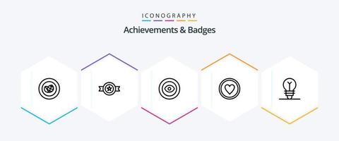 Achievements and Badges 25 Line icon pack including creative. wreath. achievement. heart. achievement vector