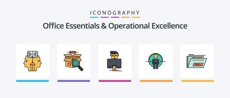 La línea de elementos esenciales de oficina y excelencia operativa llenó un paquete de 5 iconos, incluida la identidad. aprobar. conversaciones idea. charlar. diseño de iconos creativos vector