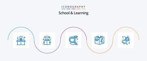 escuela y aprendizaje azul 5 paquete de iconos que incluye. laboratorio. encontrar. educación. libro vector