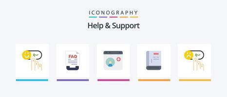 Help And Support Flat 5 Icon Pack Including guide. book. help. social media. help. Creative Icons Design vector