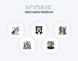 línea de medicina alternativa paquete de iconos llenos 5 diseño de iconos. relajación. spa. bebida. planta. hierba vector