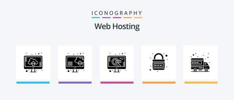 Web Hosting Glyph 5 Icon Pack Including international. web. seo. planet. internet. Creative Icons Design vector