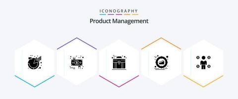 Product Management 25 Glyph icon pack including product. management. dollar. target. briefcase vector