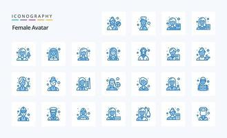 25 Female Avatar Blue icon pack vector