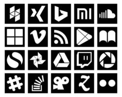 Paquete de 20 íconos de redes sociales que incluye aplicaciones simples de twitch photo vimeo vector