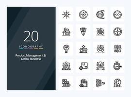 20 gestión de productos e icono de esquema de negocio global para presentación vector