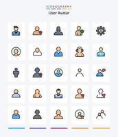 Creative User 25 Line FIlled icon pack  Such As profile. gear. avatar. basic. user vector